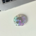 Iridescent phone grip featuring silver dolphin design and rhinestone circle accents - Transparent Grip - Marbled Square Dolphin Mirror - Purple Green