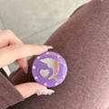 Macro detail of purple glitter phone grip with silver dolphin and rhinestone embellishments - Glitter Dolphin Mirror / Dark Purple