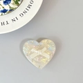 Support téléphone en cœur effet marbre blanc avec nœud et strass brillants décoratifs - Support Transparent - Cœur en Coquille - No. 15 Nœud Blanc Croisé