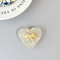 Support téléphone cœur nacré avec strass et petit nœud effet marbre élégant - Support Transparent - Cœur en Coquille - No. 18 Nœud Dégradé