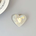 Support téléphone cœur iridescent avec tulipe blanche et strass brillants - Support Transparent - Cœur en Coquille - No. 19 Tulipe Blanc Lait