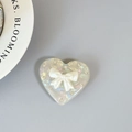 Support téléphone cœur nacré avec nœud blanc et strass de style coréen - Support Transparent - Cœur en Coquille - No. 21 Nœud Papillon Nacré