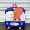 Detail of a 3D cartoon dinosaur preschool backpack with zipper and sturdy top handle - Dark Blue