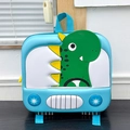 Detail view of lightweight 3D dinosaur cartoon hard shell backpack for kids in blue color - Blue