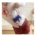 Blue knitted kids handbag with pearl handle and Christmas plush ornaments - Blue