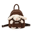 Dettaglio di un mini zaino in pelle scamosciata marrone con un simpatico coniglio - Marrone