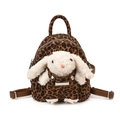Mini zaino leopardato con bambola di coniglio 3D e spalline in pelle marrone - Leopardo Marrone