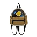 Kinder Rucksack in Braun und Weiß mit Wal und Banane Stickereien und Sichtfenster - Braun