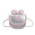 Süße kleine silberne Leder-Umhängetasche für Mädchen mit rosa Schleife und Spitze - Silber