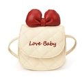 Mini beige quilted crossbody bag for kids with red bow and Love Baby embroidery - White