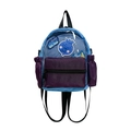 Kinderrucksack in Blau und Magenta mit Cartoon-Patches und Netzfach im Colorblock-Design - Lila