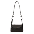 Borsa a tracolla minimalista in pelle nera a grana con fibbia tonda in metallo dorato - Nero