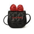 Mini quilted kids shoulder bag with red bow and Love Baby embroidery in black and red - Black