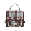 Zaino per bambini a quadri stile inglese con pizzo e dettagli fiocco blu e marrone - Marrone