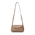 Borsa a tracolla minimalista taupe in pelle martellata con chiusura a scatto dorata - Cachi