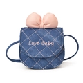 Mini sac bandoulière enfant en denim bleu marine avec nœud rose et broderie Love Baby - Bleu