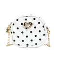 Round children's polka dot crossbody bag with gold heart clasp and floral chain - White