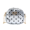 Silver mini polka dot heart bag for kids with gold chain strap accessory - Silver