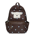 Sac à dos enfant marron foncé à pois bleus avec broderie de chiot en peluche mignonne - Marron