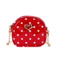 Sweet red polka dot mini round crossbody bag with golden heart clasp and chain strap - Red