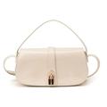 Bolso de hombro en charol blanco crema con acabado brillante y candado dorado - Blanco