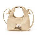 Mini-Handtasche in Creme für Kinder mit Plüschbärenkopf und brauner Karoschleife - Weiß