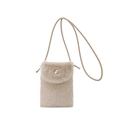 Mini plush crossbody phone bag in light beige faux fur with silver snap button - Apricot
