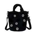 Sac seau en denim noir avec pois en peluche et poignée froncée élégante - Noir