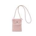 Pink plush crossbody phone bag with soft faux fur and metallic clasp for women - Pink