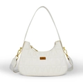 Borsa sottobraccio bianca trapuntata con motivi geometrici e logo in metallo oro - Bianco