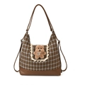 Retro bruine geruite crossbodytas voor kinderen met schattige knuffelbeer en crème ruches - Grijs