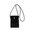 Minimalistische schwarze Plüsch-Handytasche mit Silberknopf und feinem Riemen - Schwarz
