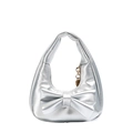 Metallic silver girl handbag with sweet bow and golden heart zipper detail - Silver