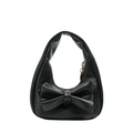 Mini black bow hobo bag for girls in premium synthetic leather with metal chain - Black