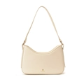 Minimalist cream white semi-circle shoulder bag in premium matte PU leather finish - White