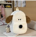 Zaino di peluche Gromit bianco crema con orecchie marroni e ciondolo a forma di orso - Grande Con Ciondolo / Bianco