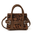 Mini leopard print handbag with brown leather trim and adjustable crossbody strap - Leopard Brown