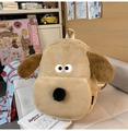 Zaino peluche cane Gromit carino con pelliccia morbida e grandi occhi 3D cartoon - Grande Senza Ciondolo / Cachi