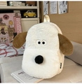 Zaino carino in peluche a forma di cane bianco con lunghe orecchie marroni per studenti - Grande Senza Ciondolo / Bianco