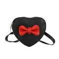Sweet heart-shaped black crossbody bag with large red bow detail for little girls - Black