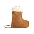 Winter faux suede boot-shaped crossbody bag with white fleece trim for Christmas style - No Pendant / Boots Style / Brown