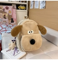 Cute puppy plush backpack in khaki brown faux fur featuring a bear keychain - Small With Pendant / Khaki