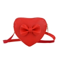 Red heart-shaped crossbody bag for girls with a large decorative bow and PU leather texture - Red