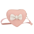 Pink heart-shaped crossbody bag with white bow and gold zipper for little girls - Pink and White