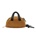 Tan canvas mini coin purse with black handle and swivel hook clip for accessories - Brown