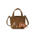 Bolso para niños de cuero marrón con bordados y un colgante de croissant de peluche - Pequeño / Marrón con Colgante
