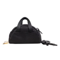 Mini black semi-circular fabric coin purse with metal carabiner and yellow label - Black