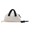 Mini white canvas coin purse with black handle and metal lobster clasp for accessories - White