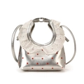 Mini bolso bandolera plateado para mujer con lunares rojos y detalles de bordado blanco - Plateado