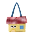 Lindo bolso tote infantil con bordado de dibujos y solapa de cuadros rojos y blancos - Rojo con Amarillo